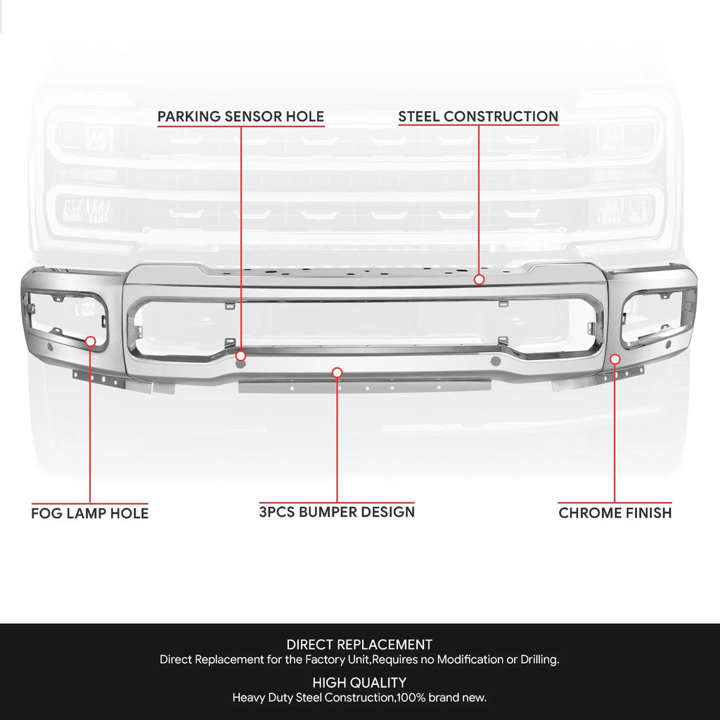 Chrome Front Bumper Face Bar for Ford F-250 F-350 SD (2023–2025)