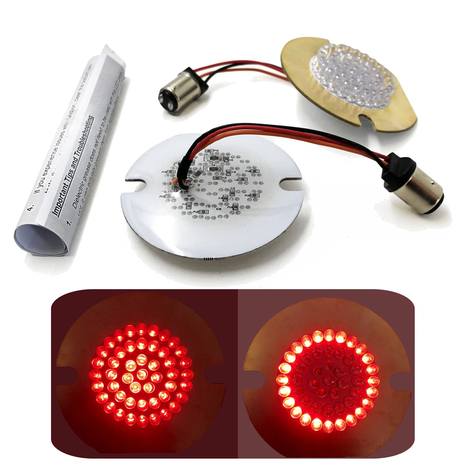 2X 3" Red Flat Style 1157 Rear Turn Signal LED Inserts for Harley Davidson (USA)