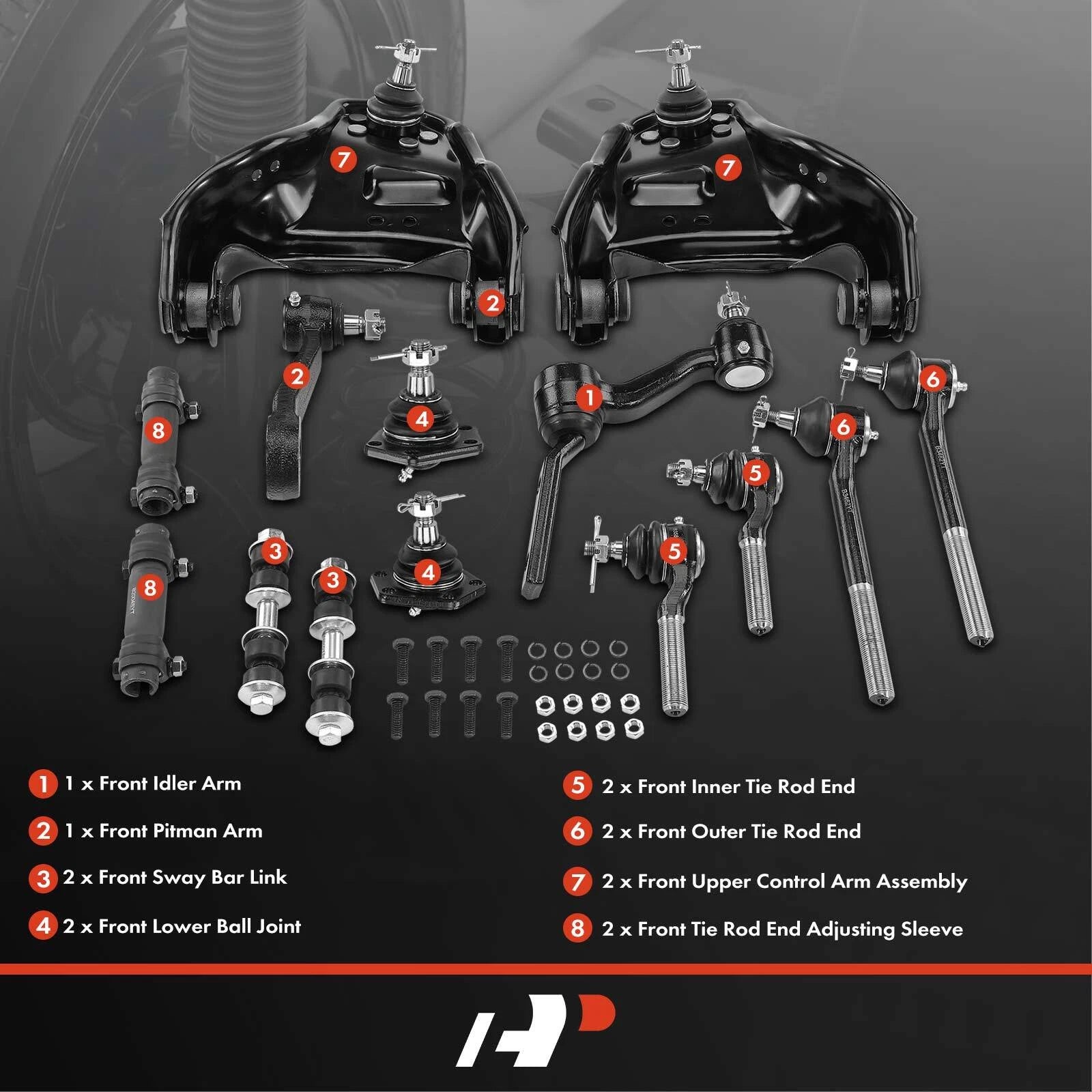 Set of 14 Front Upper Control Arm Tie Rod Ends for Chevy Blazer S10 (1995–2005)