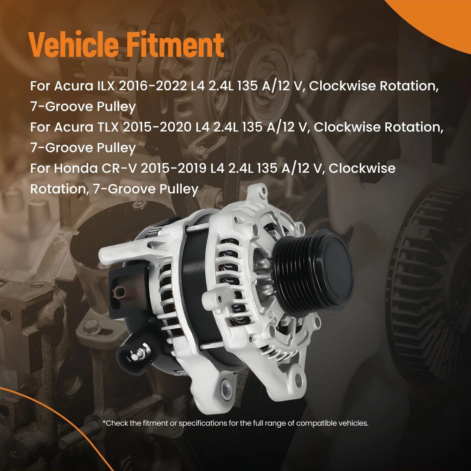 135 Amp Alternator for Acura ILX TLX (2015–2022) L4 2.4L 12V