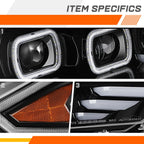 Full LED 3D Light Bar Dual Projector Black Headlights for Ford Mustang (2018–2023)
