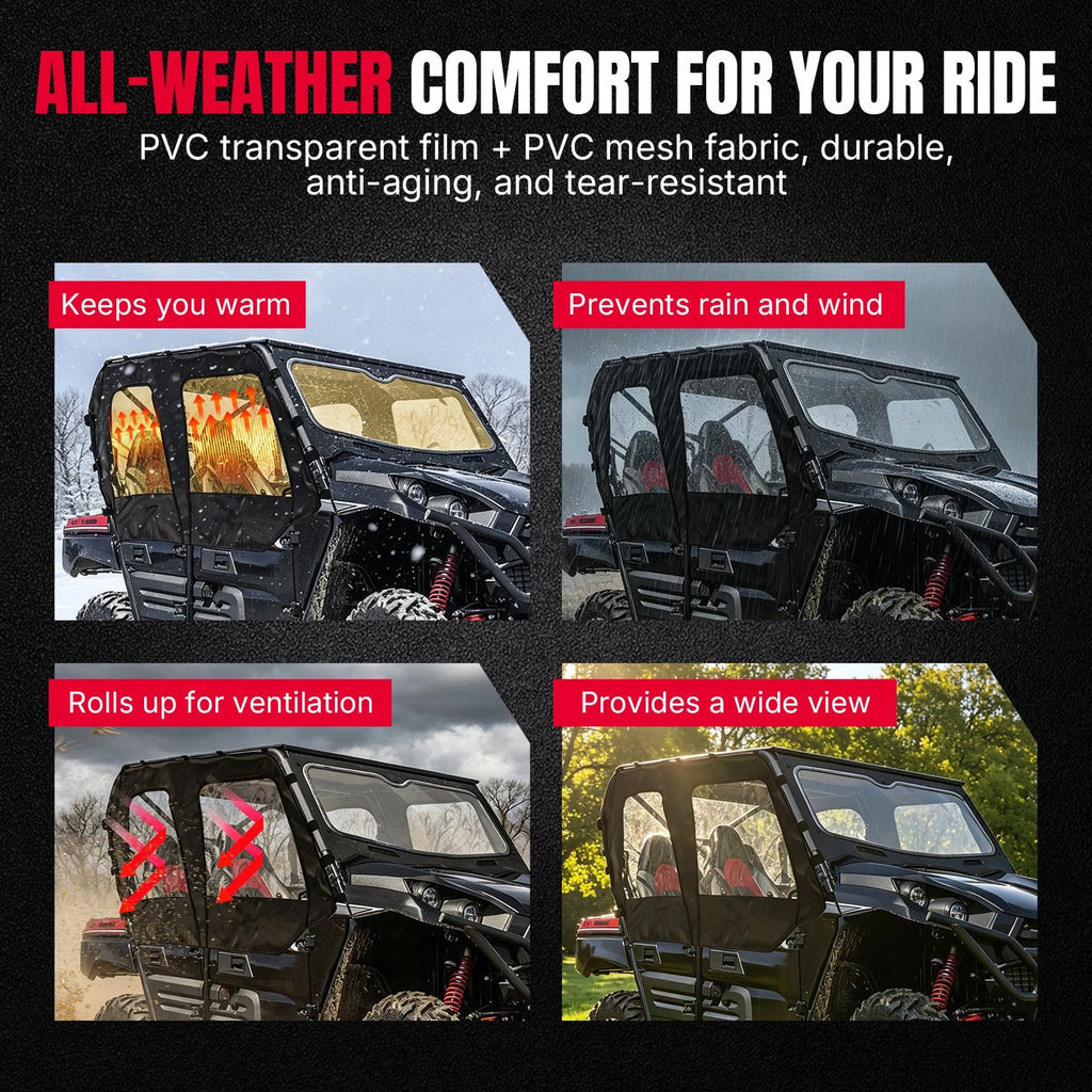 Soft Upper Doors Cab Enclosure for Kawasaki Teryx 4 800 / Teryx 4 S (2016–2025)
