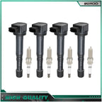 Set of 4 Ignition Coils & Spark Plugs for Honda Accord CR-V Element Civic (2003–2011)