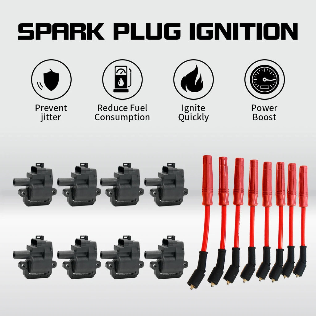 Set of 8 Ignition Coils + Wires UF192 for Chevrolet Camaro (1998–2002) Corvette (1997–2004) GMC Sierra