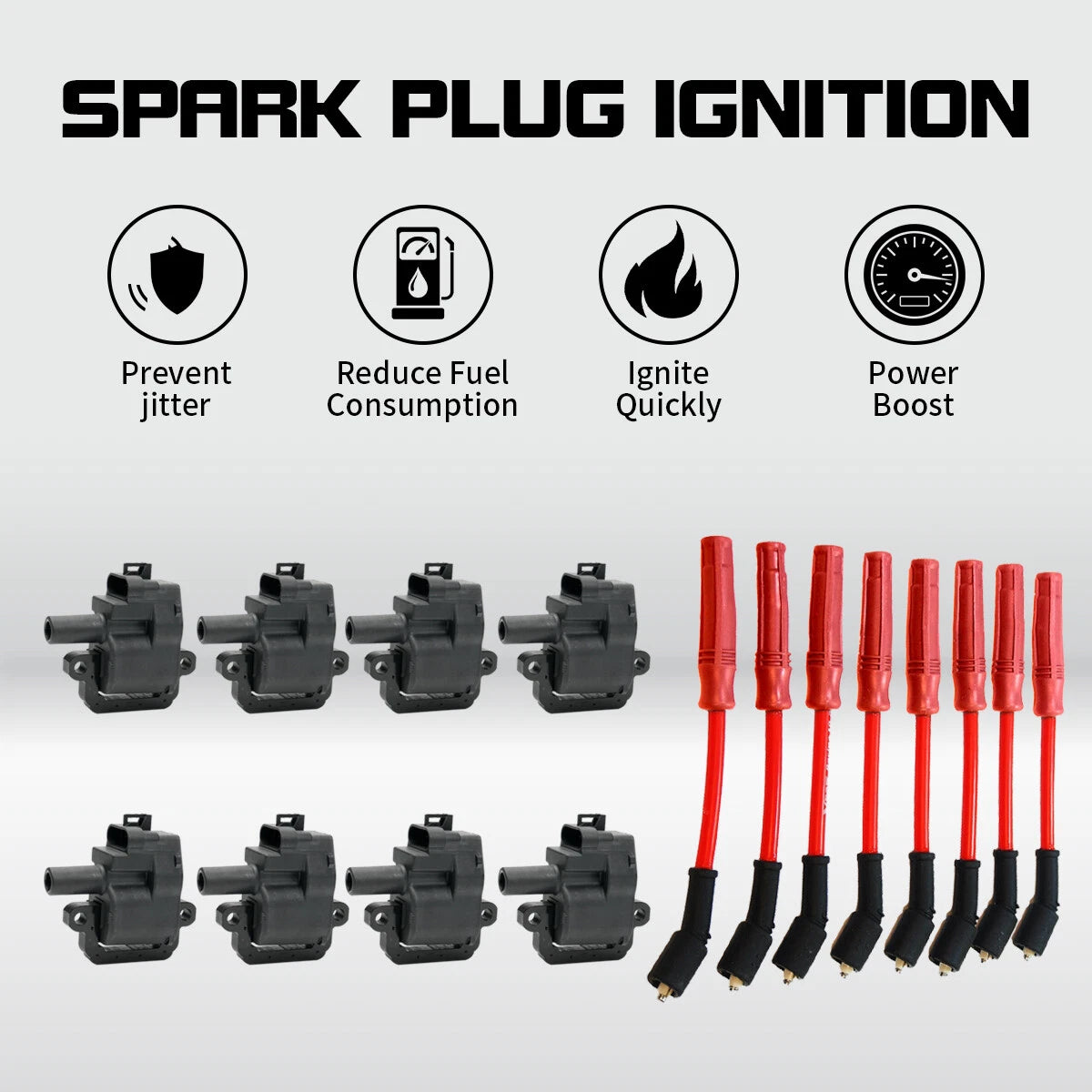 Set of 8 Ignition Coils + Wires UF192 for Chevrolet Camaro (1998–2002) Corvette (1997–2004) GMC Sierra