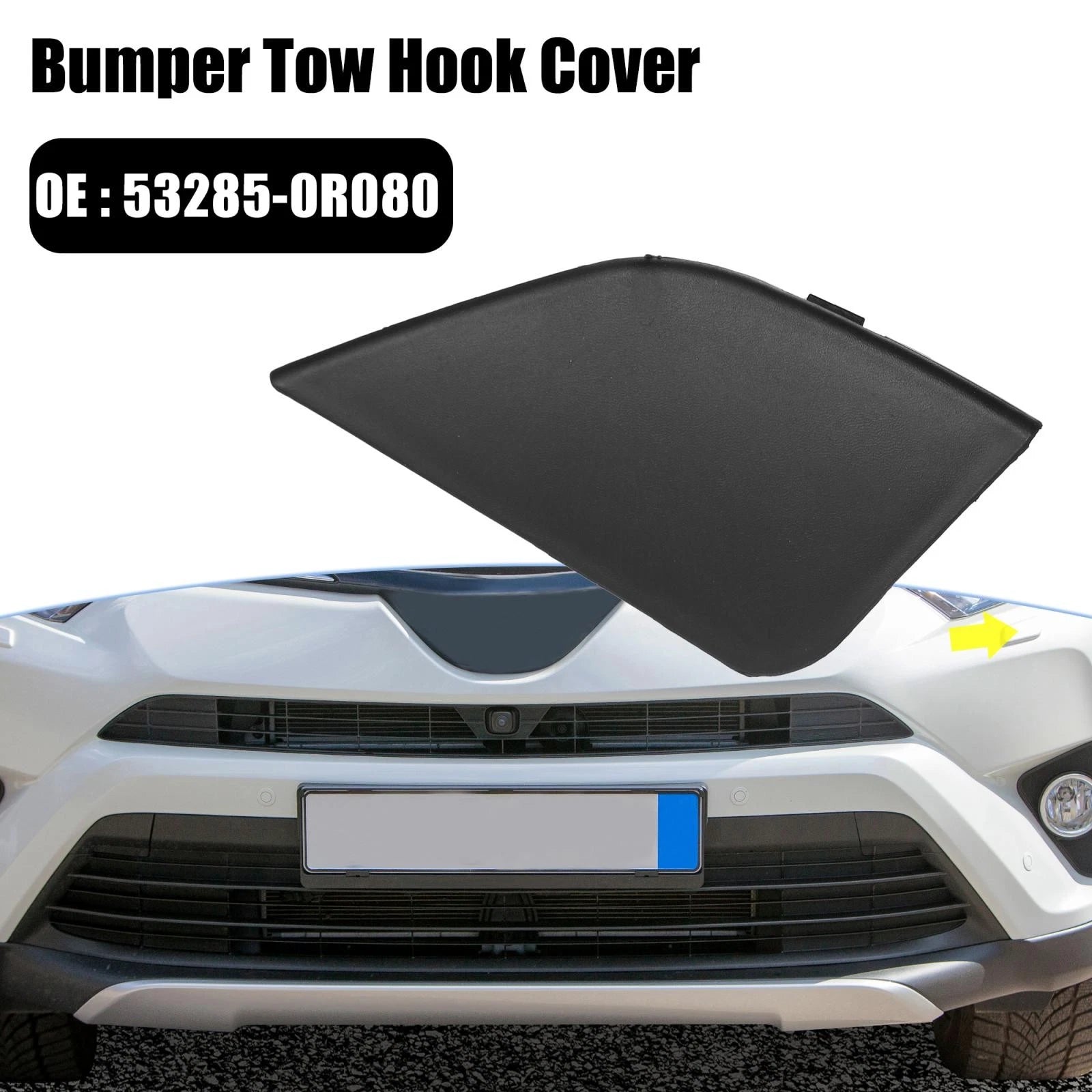 Right Front Bumper Tow Hook Cover 53285-0R080 for Toyota RAV4 (2016–2018) Black