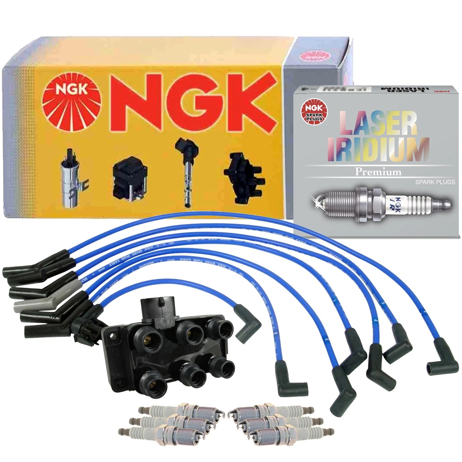 Set of 6 NGK Ignition Coil Wires & Laser Iridium Spark Plugs for Mazda B3000 (1994–2006)