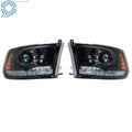 Headlight w/LED DRL for Dodge Ram 1500-3500 (2013–2018) Black Housing Left+Right