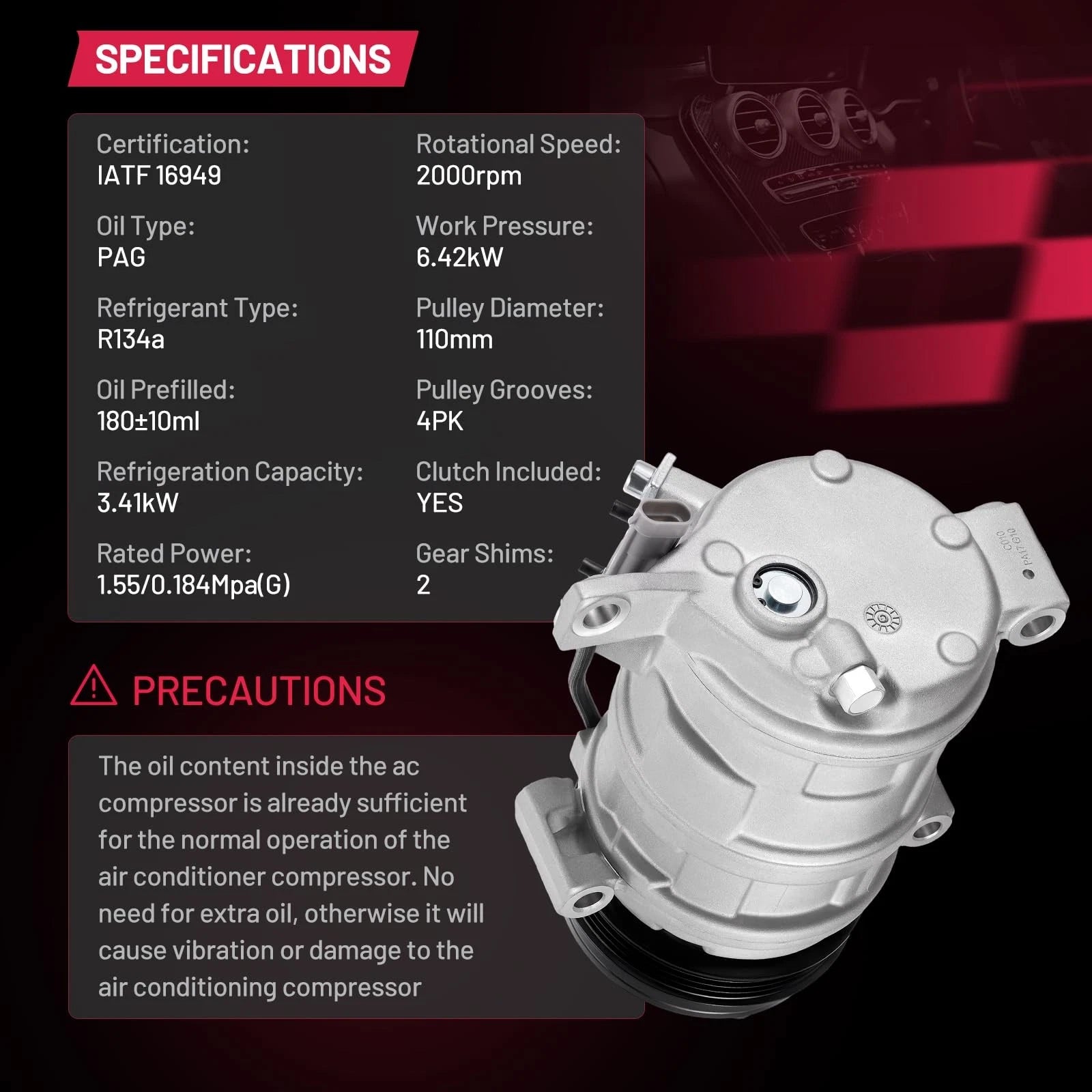 A/C Compressor w/ Clutch for Chevrolet Suburban 1500 (2001–2002) CO 21671C
