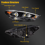 Headlight Assembly for Hyundai Tucson (2016–2018) Right Side with Bulbs