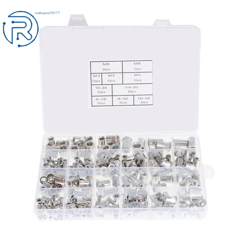 Set of 300 Aluminum Rivet Nuts for Various Applications (Metric & SAE)