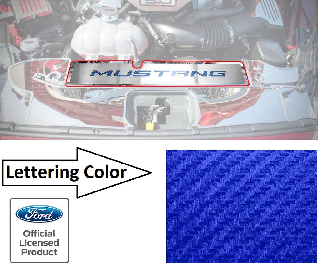 Stainless Radiator Cover Plate with Blue Carbon Fiber Letters for 2015-2017 Mustang GT