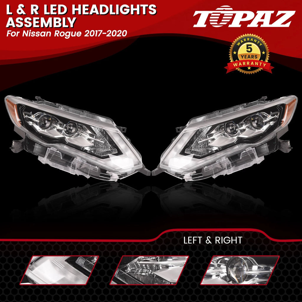 Set of 2 LED Headlights Assembly for Nissan Rogue (2017–2020)