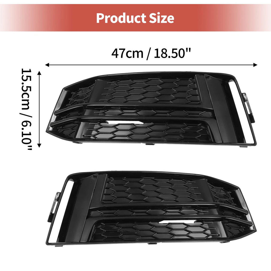 1 Pair Front Fog Light Grill for Audi A4 B9 S-Line S4 (2017–2023) No. 8W0807681F Black