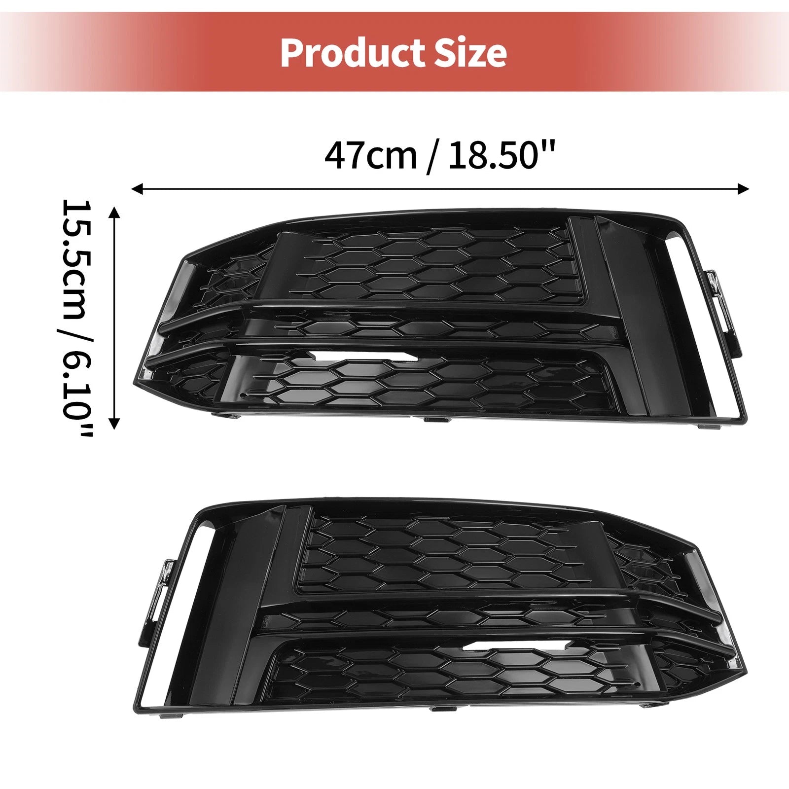 1 Pair Front Fog Light Grill for Audi A4 B9 S-Line S4 (2017–2023) No. 8W0807681F Black