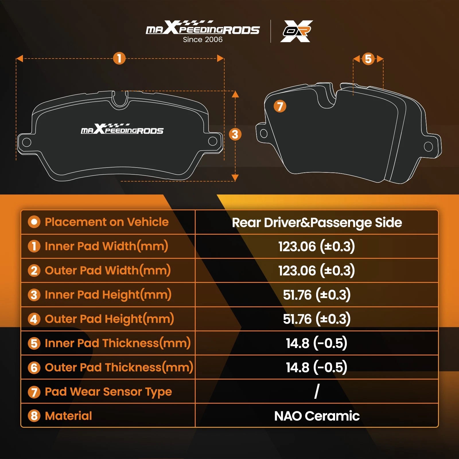 Rear Ceramic Brake Pads Kit for Saab 9-3 (2003-2011) / 9-3X (2010-2011)