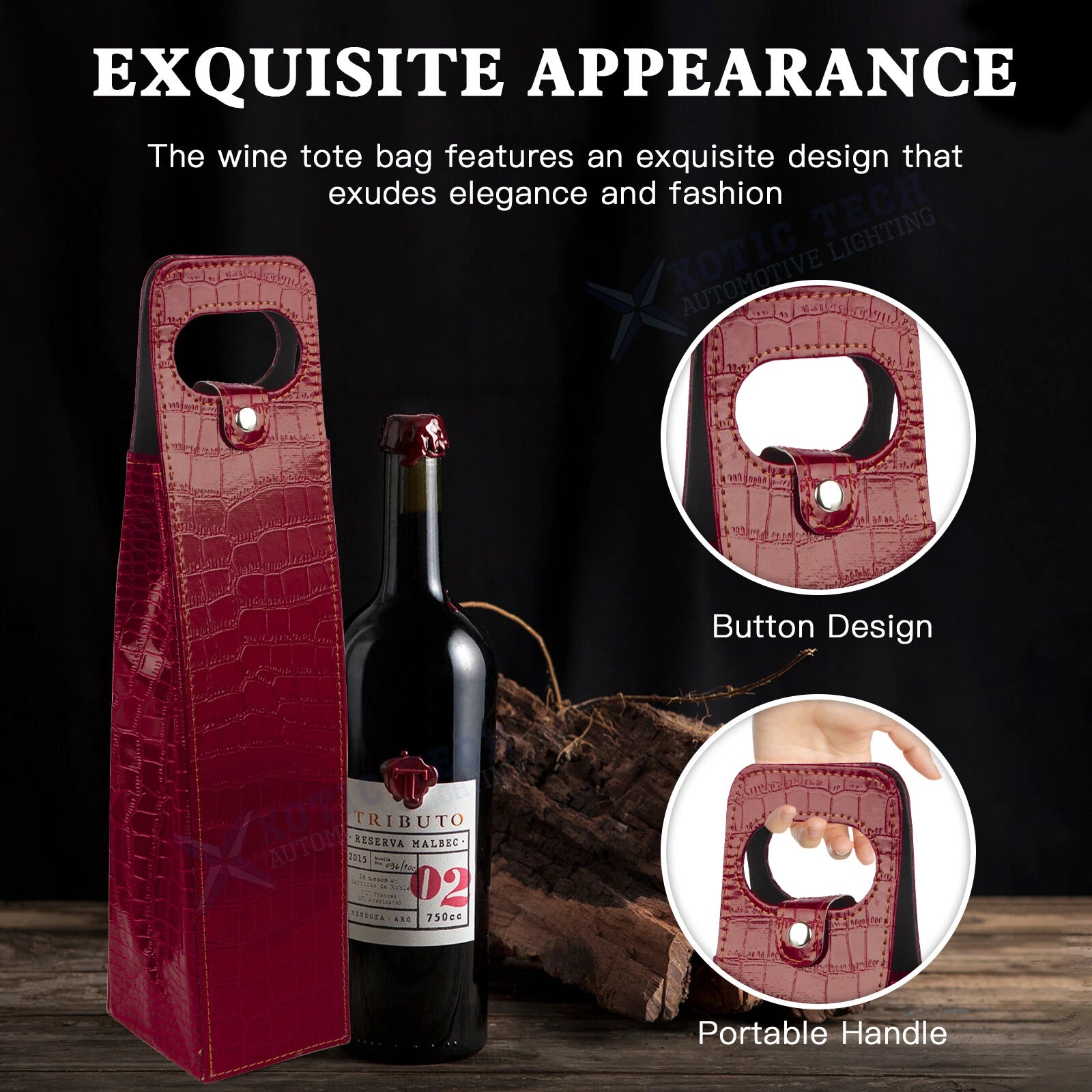 Red Crocodile Grain Leather Wine Carrier Tote Bag for Party