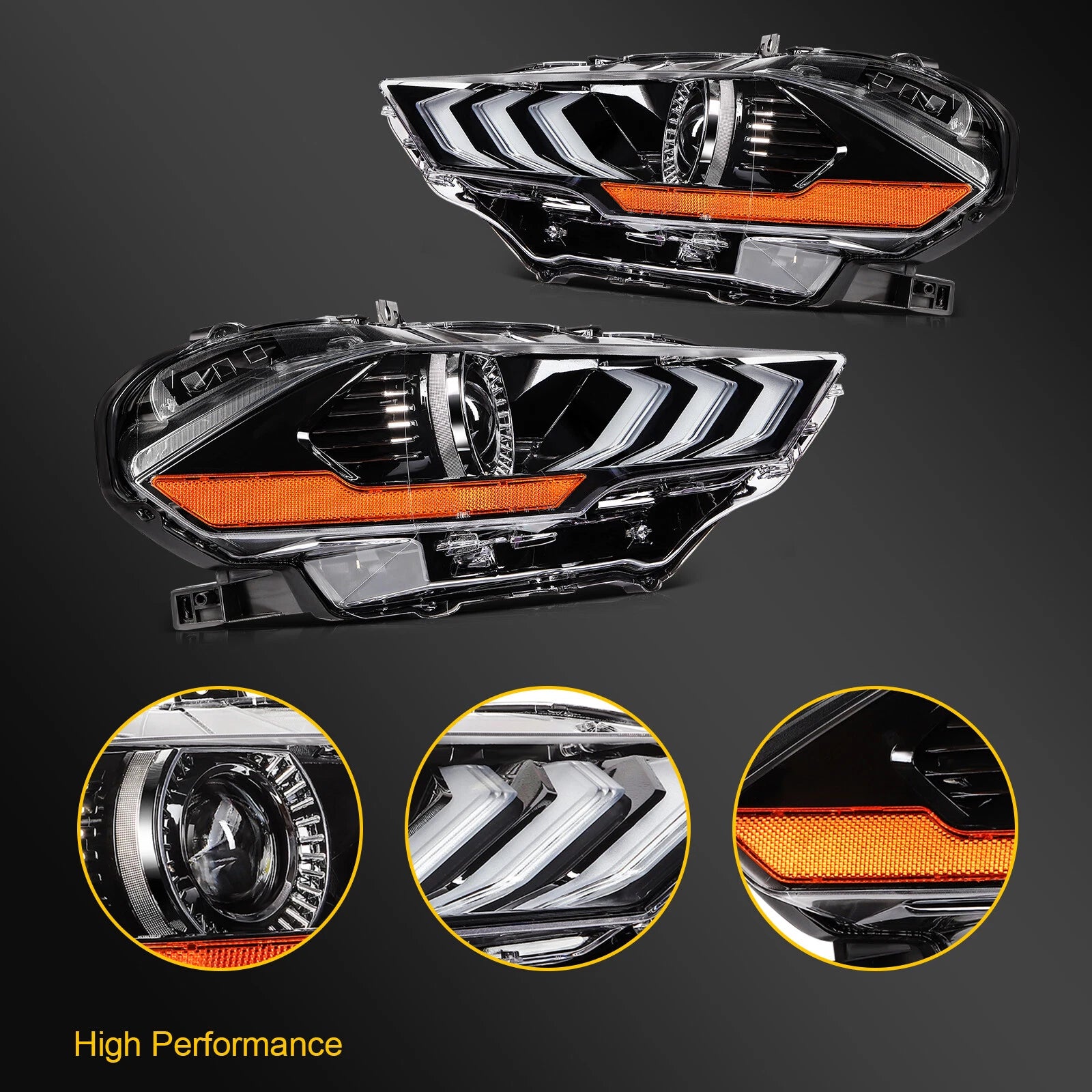 2X LED Projector Headlights for Ford Mustang (2018–2020)