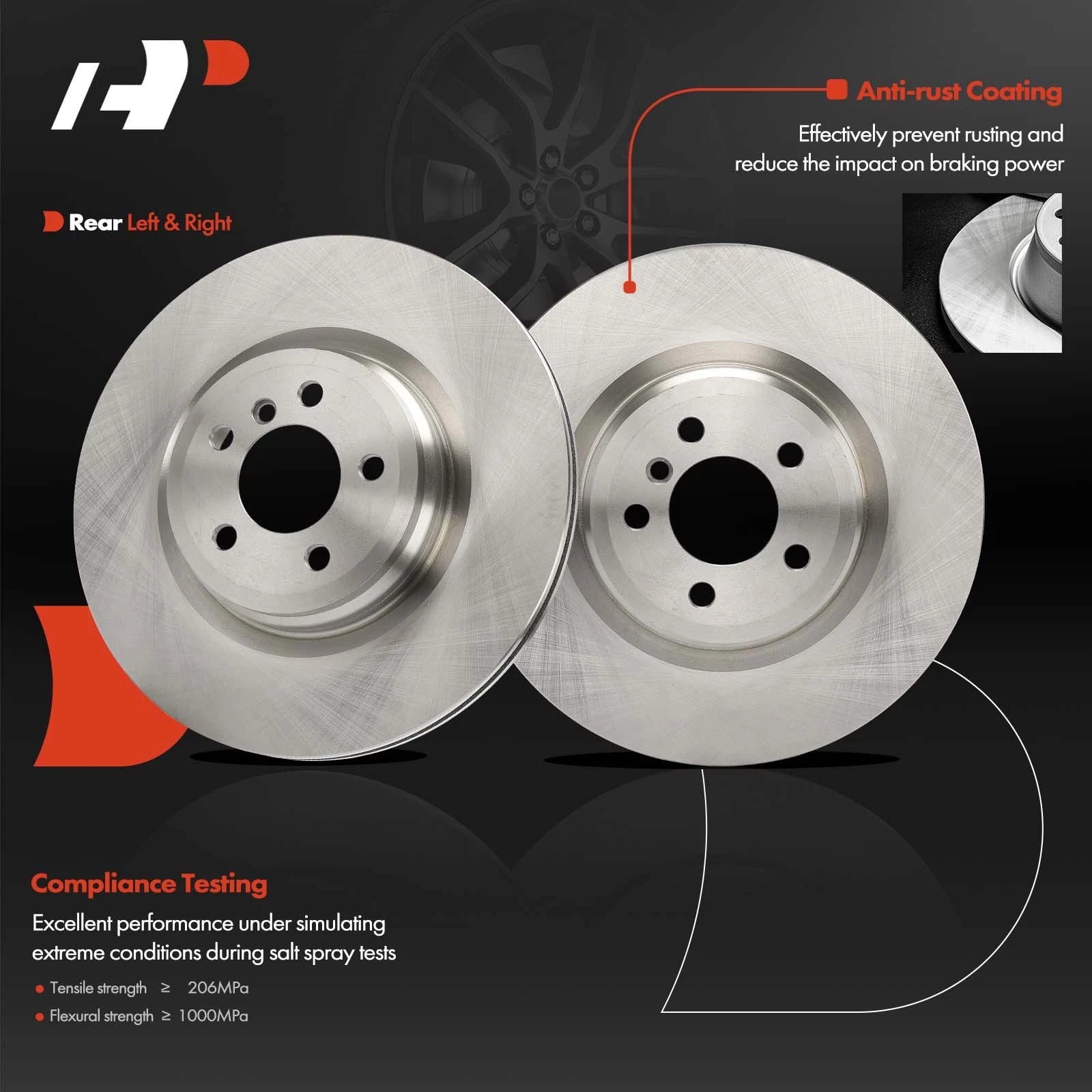 2Pcs Rear Disc Brake Rotors for BMW 550i GT (2010–2015)