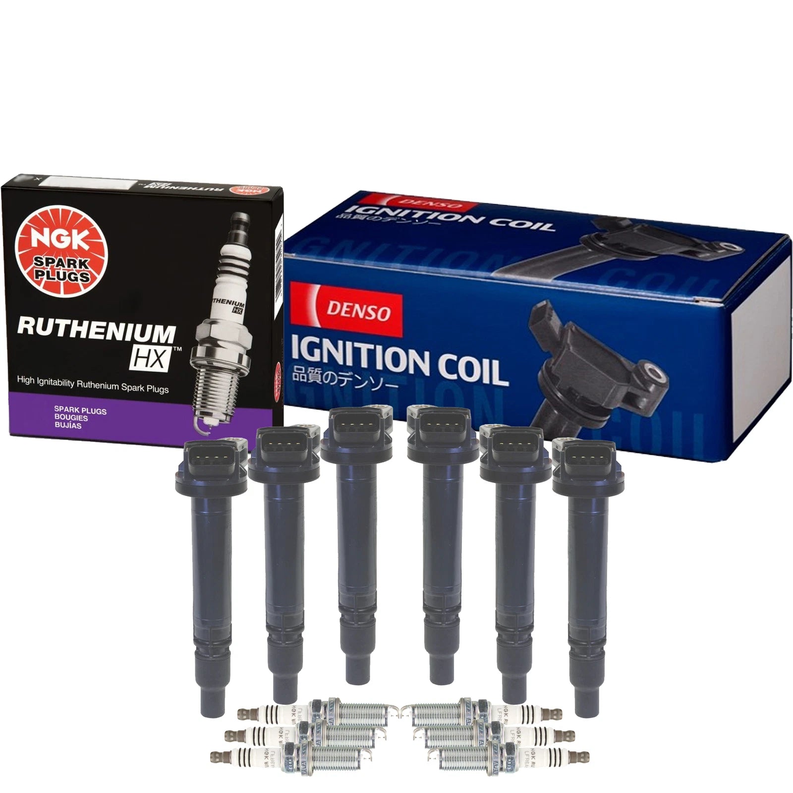 Set of 6 Denso Ignition Coils & NGK RutheniumHX Spark Plugs for Lexus Toyota V6