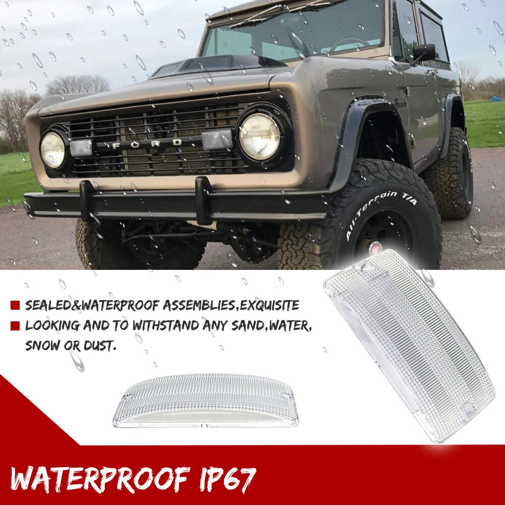 Pair Clear Front Parking Turn Signal Light Lenses for Ford Bronco (1969–1977)