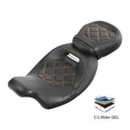 2-Up Gel Seat for Harley Road King (2009–2023) - Orange Stitching