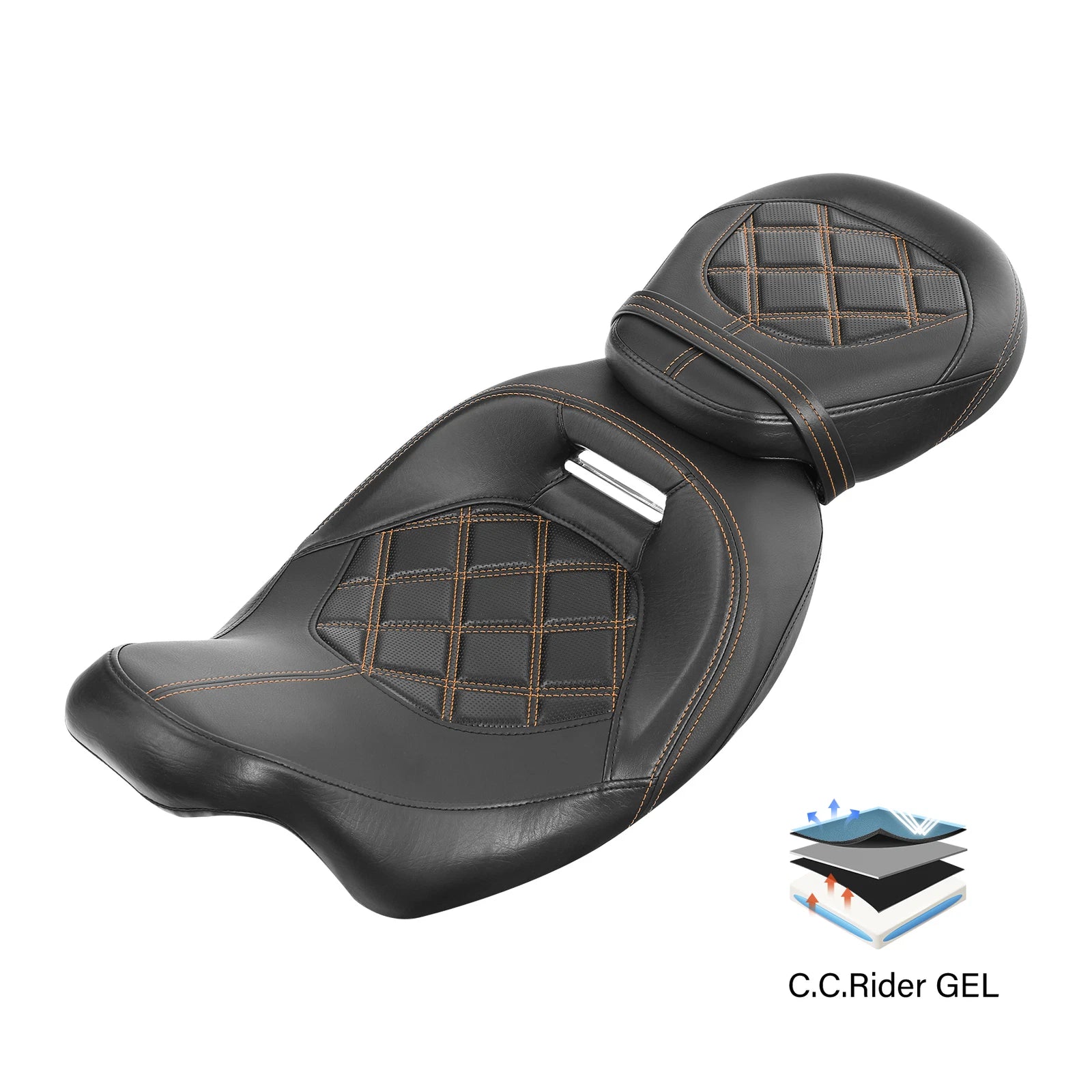 2-Up Gel Seat for Harley Road King (2009–2023) - Orange Stitching