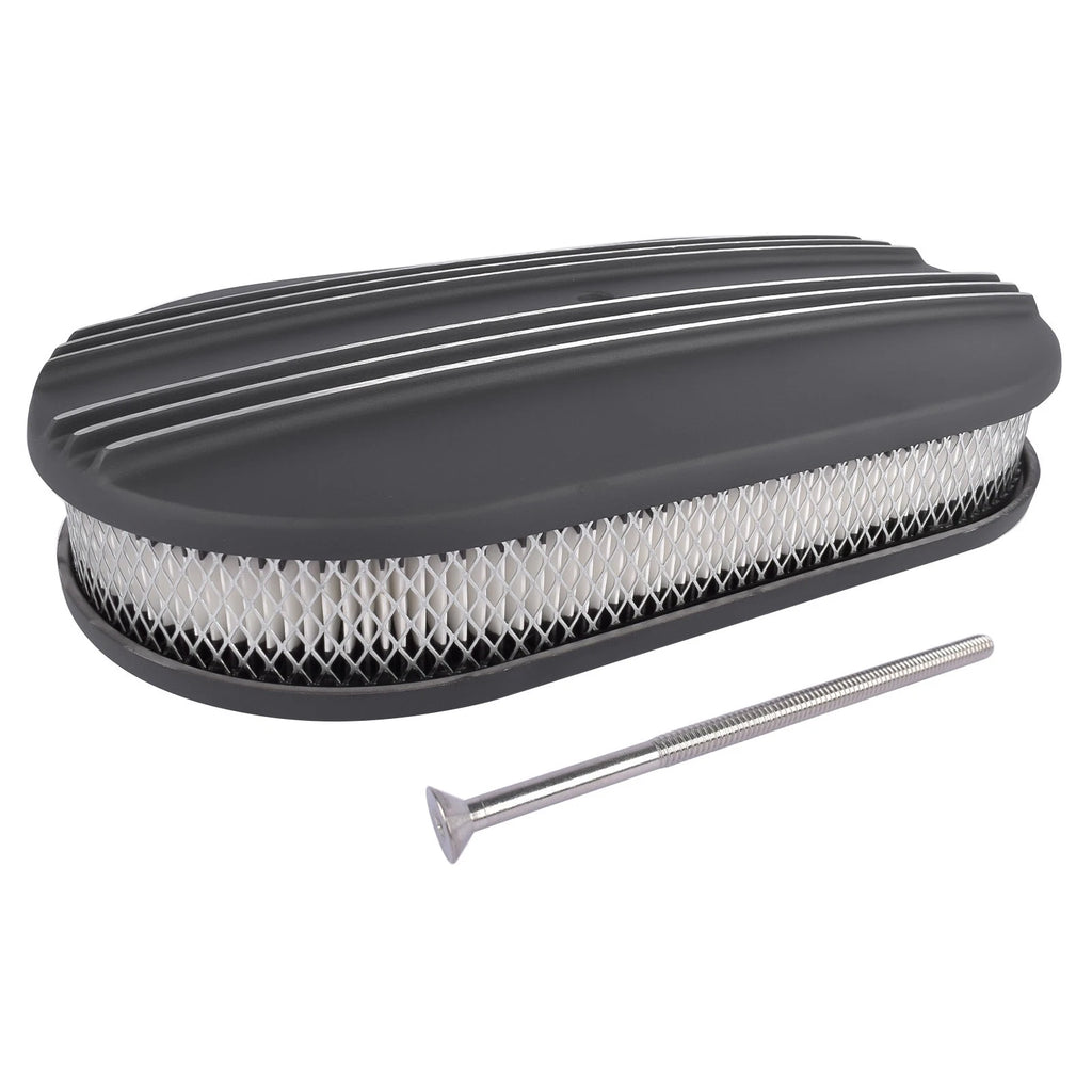 15" Oval Half Finned Aluminum Black Air Cleaner Assembly for SBC BBC (305–350)