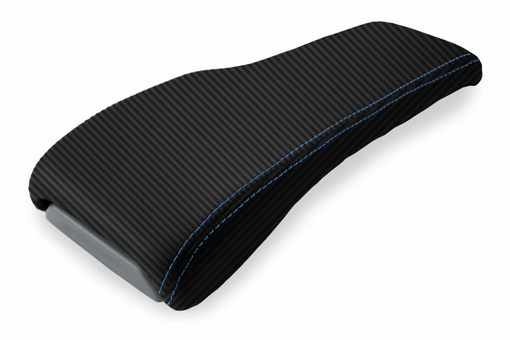 Console Lid Bench Seat Cover for Toyota Tacoma (2001–2004) Carbon Fiber Blue Stitch
