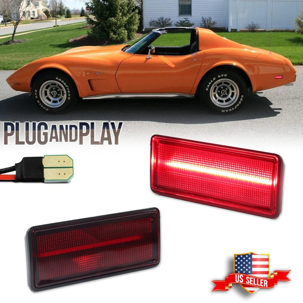 2X Red Lens LED Rear Side Marker Lights for Chevy Corvette C3 (1974–1979)