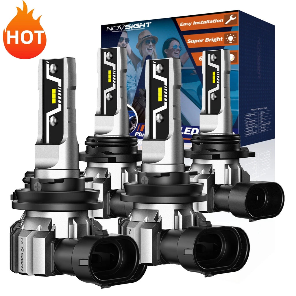 Set of 4 NOVSIGHT 9005 H11 H8 H9 LED Headlight Bulbs 6500K 10000LM