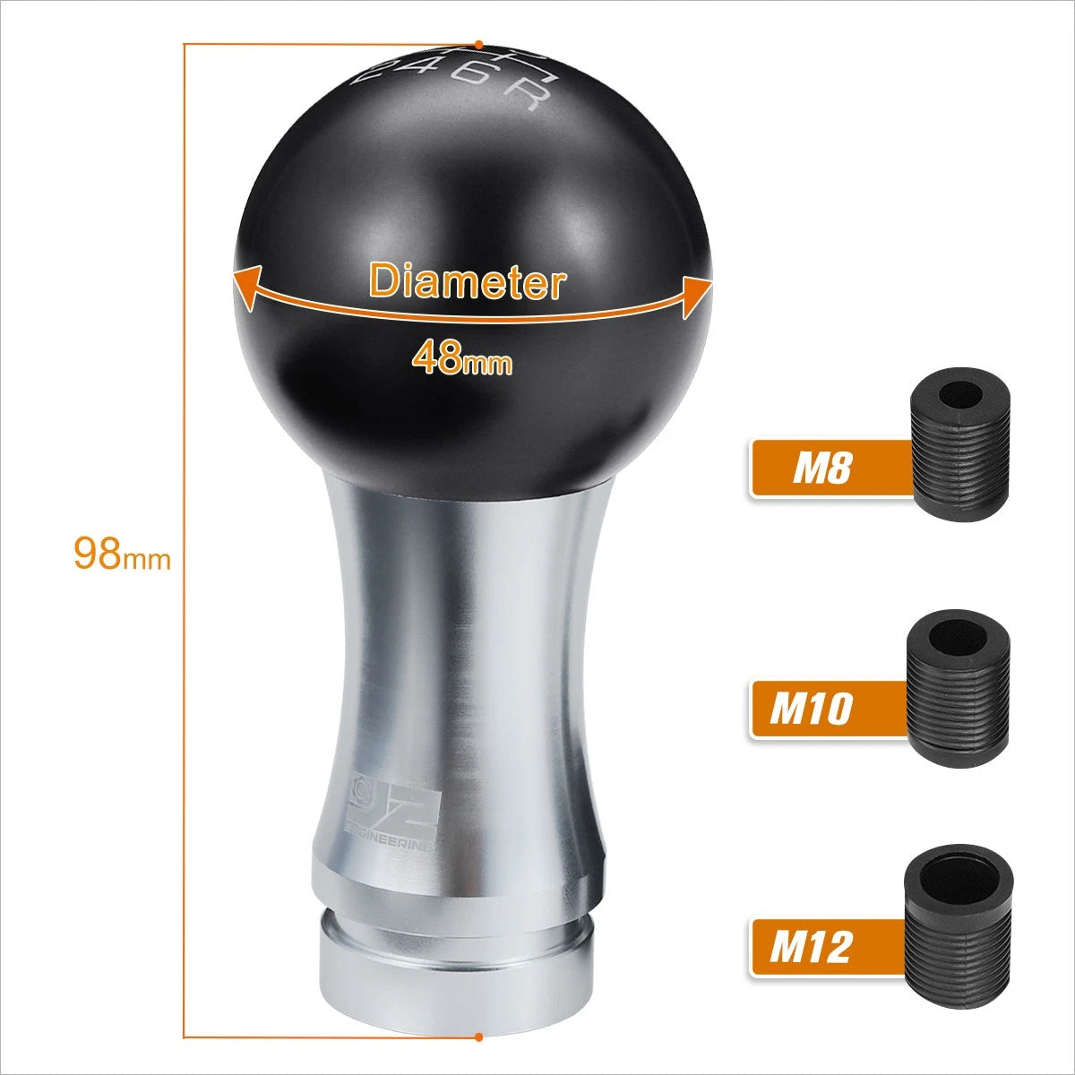 2-Piece Ball Teardrop Shift Knob for 6-Speed MT (M8 M10 M12) Black