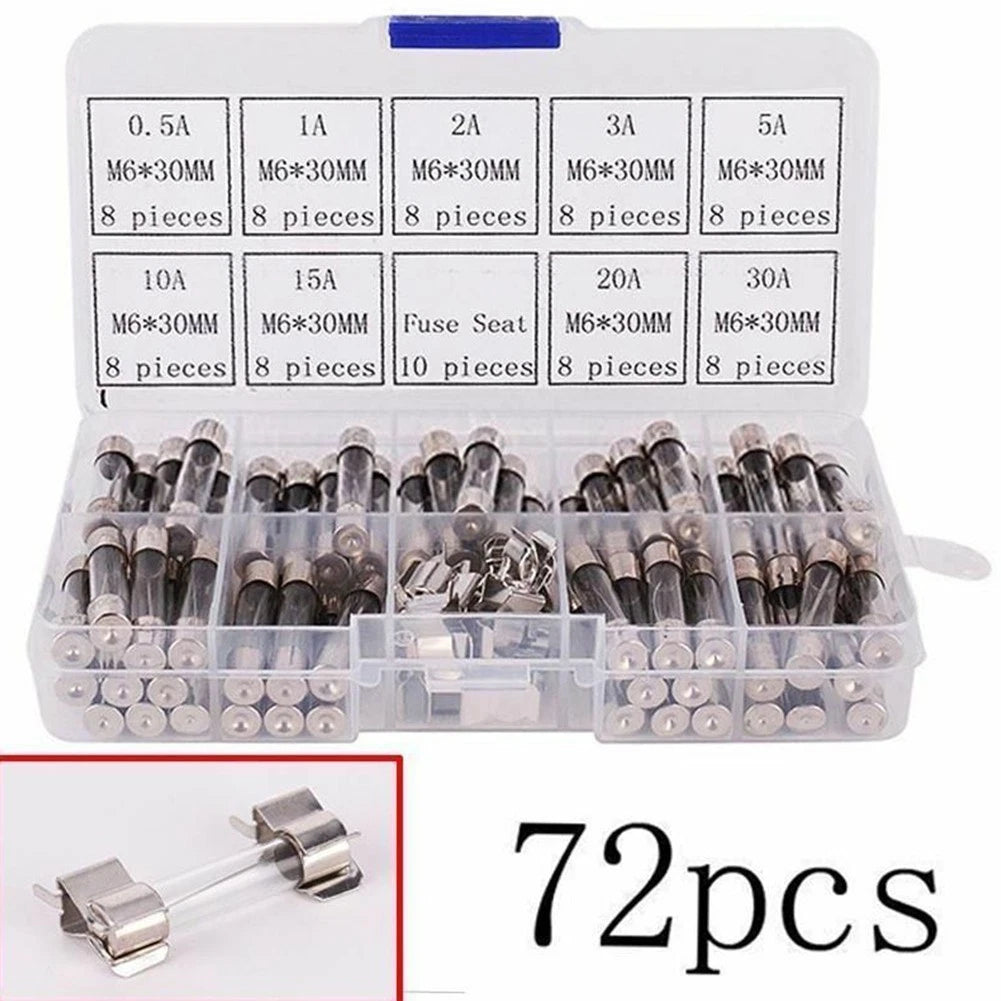Fuse Kit Glass Tube 250V 6x30mm Assorted 72pcs Fast Blow