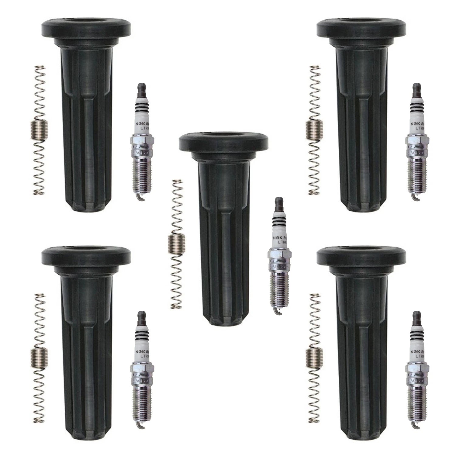 NGK 5 Ruthenium HX Spark Plugs & Denso Coil Boots Kit for Canyon Colorado (2015–2023)