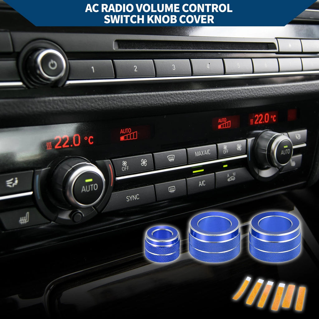 3X AC Radio Volume Control Switch Knob Cover Ring for BMW F10 (2011–2016) Blue