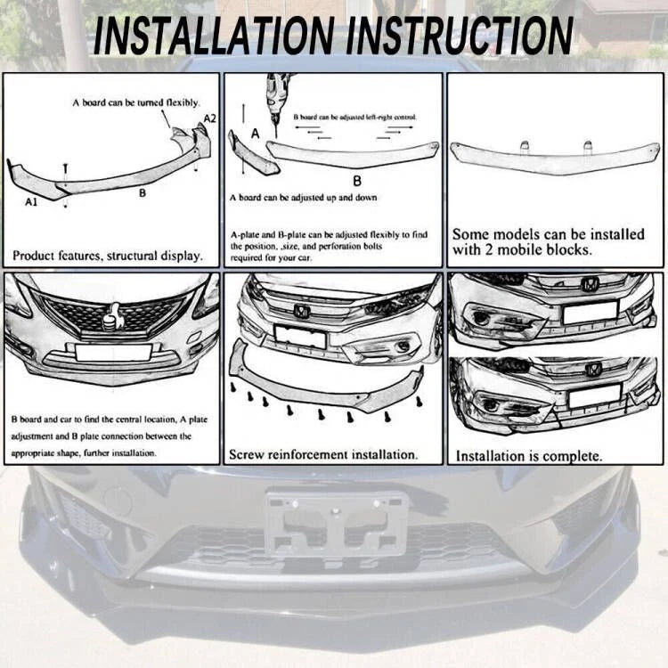 Front Bumper Lip Spoiler Splitter + Strut Rods for Dodge Charger Challenger (2015–2023)