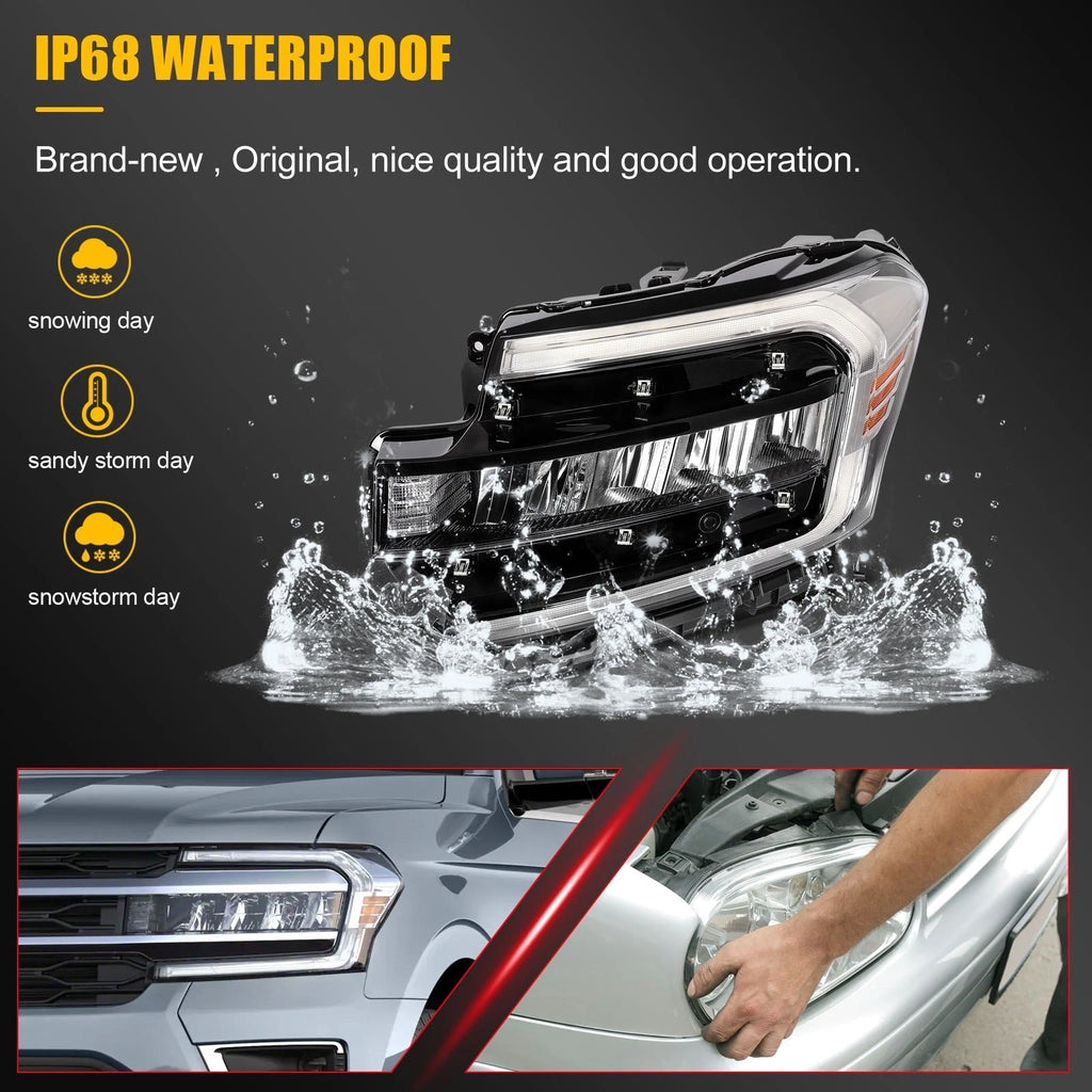 Left Side LED DRL Chrome Headlight Assembly for Ford Expedition (2022–2024)