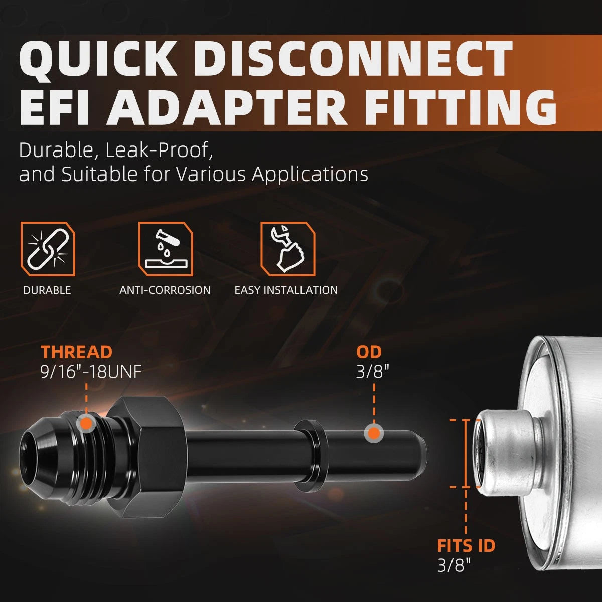 6AN Male to 3/8" Quick Disconnect EFI Fuel Line Adapter Fitting 1500PSI