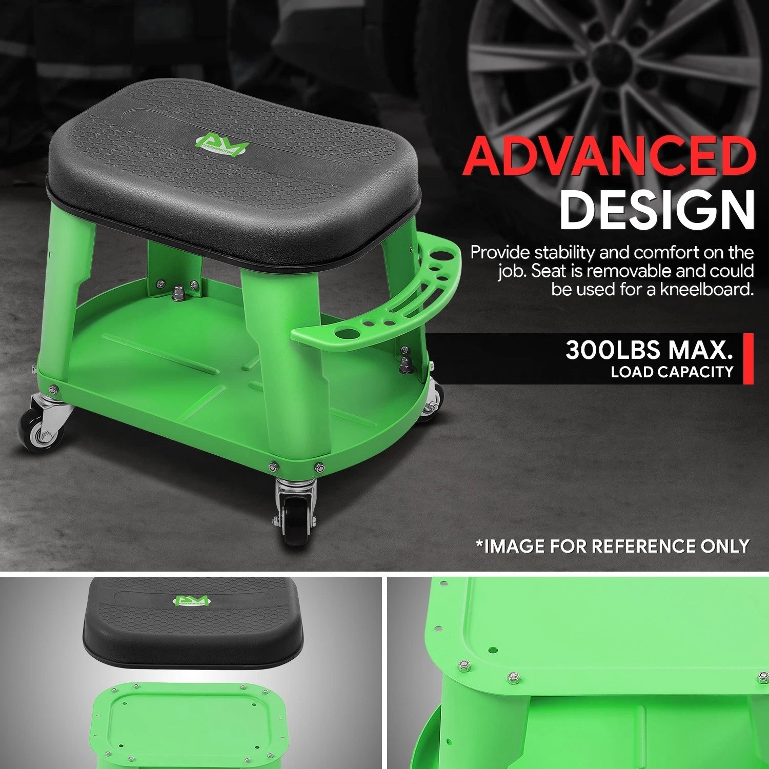 Mechanics Roller Seat for Tool Use (16.14x10.62x13.78in, 300lbs Capacity)