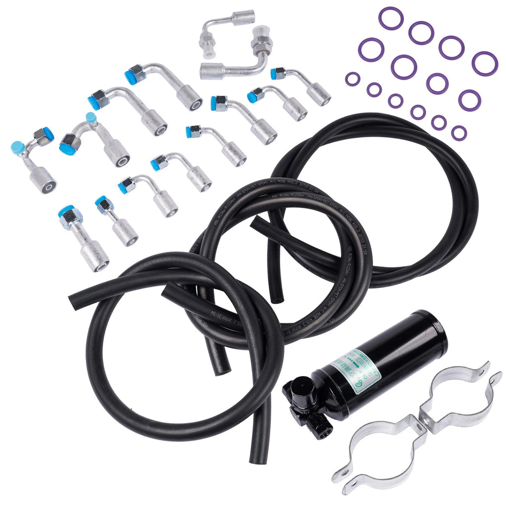 Universal 134a Air Conditioning Hose Kit with R-Ring, Fittings & Drier