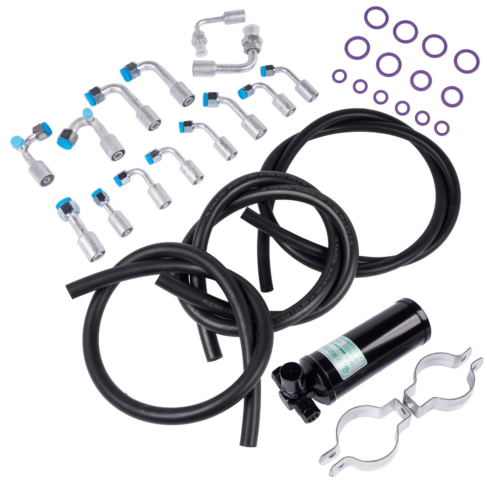 Universal 134a Air Conditioning Hose Kit with R-Ring, Fittings & Drier