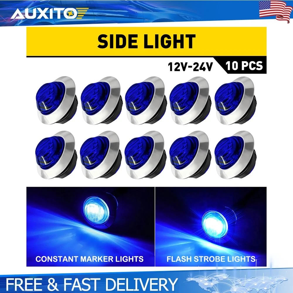 10X 3/4 Inch Blue Dual Function Marker Lights Waterproof Strobe Steady
