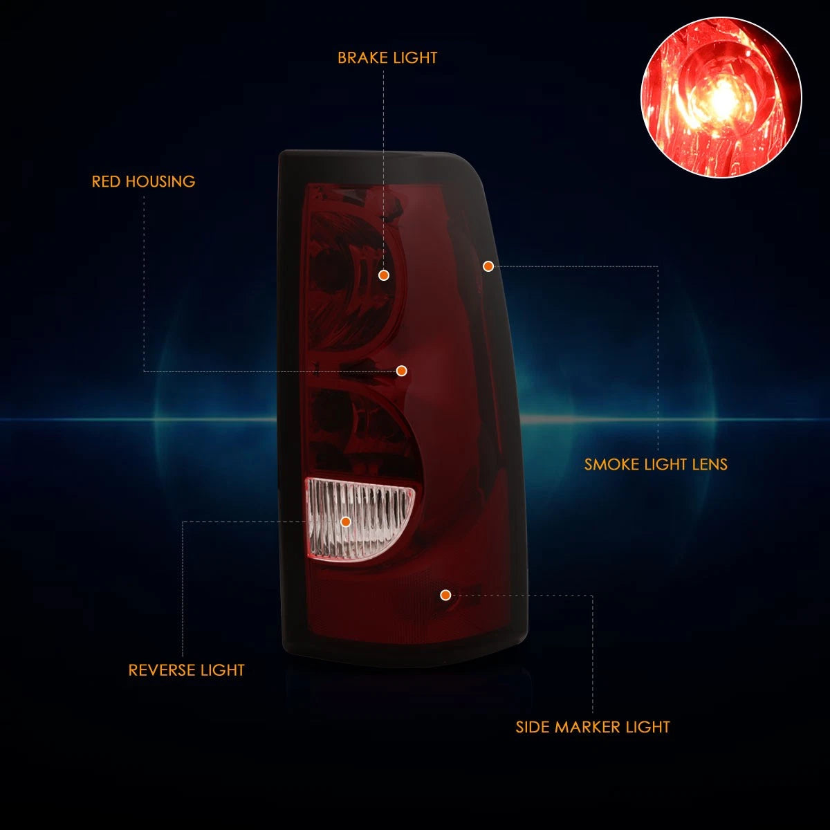 Smoked Lens Tail Brake Light with Reverse Lamp for Silverado/Sierra (2003–2007)