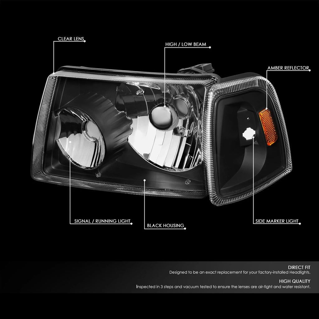 Pair of Black/Amber Side Headlights for Ford Ranger (2001–2011)