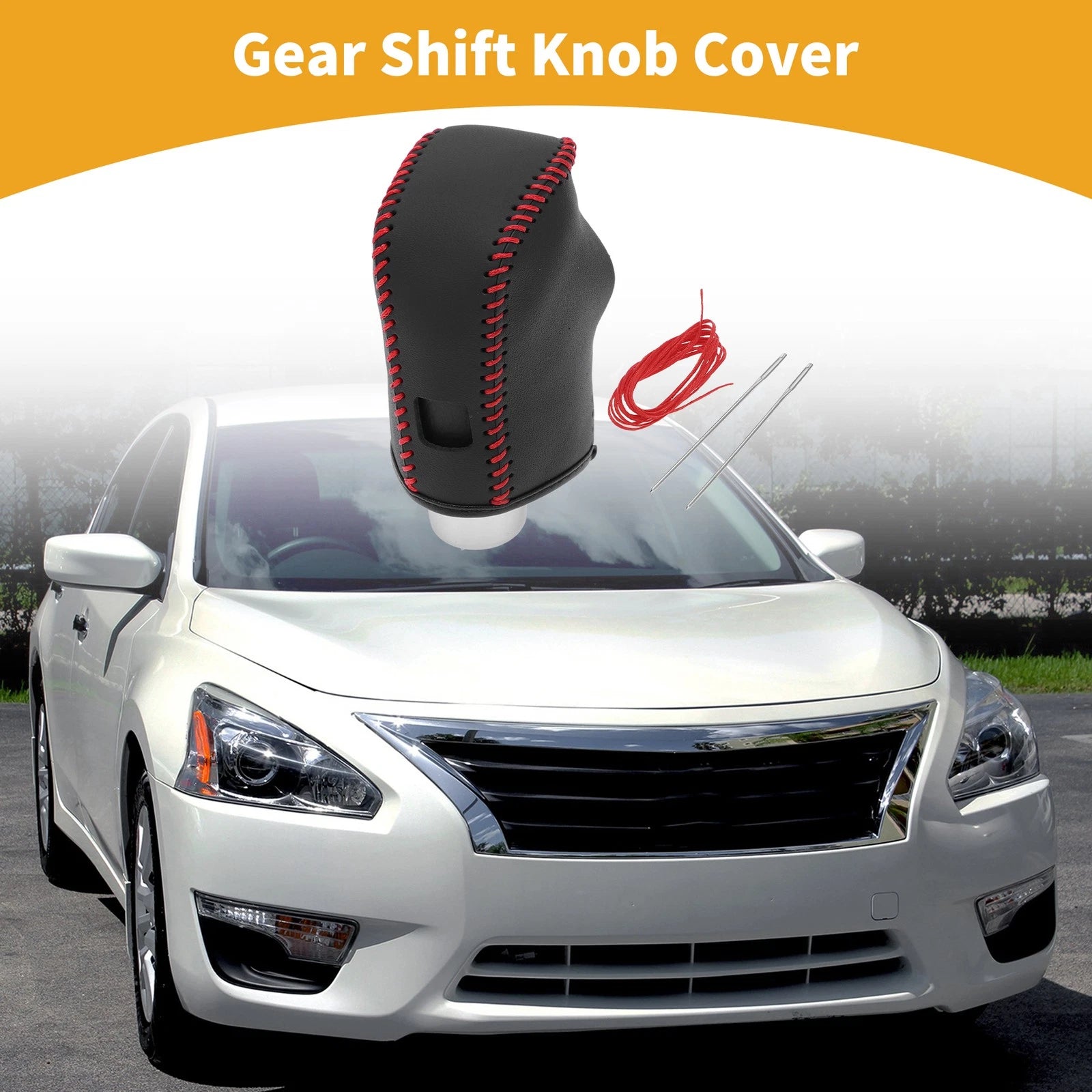 Gear Shift Knob Cover for Nissan Altima (2019–2024) Black Red Faux Leather