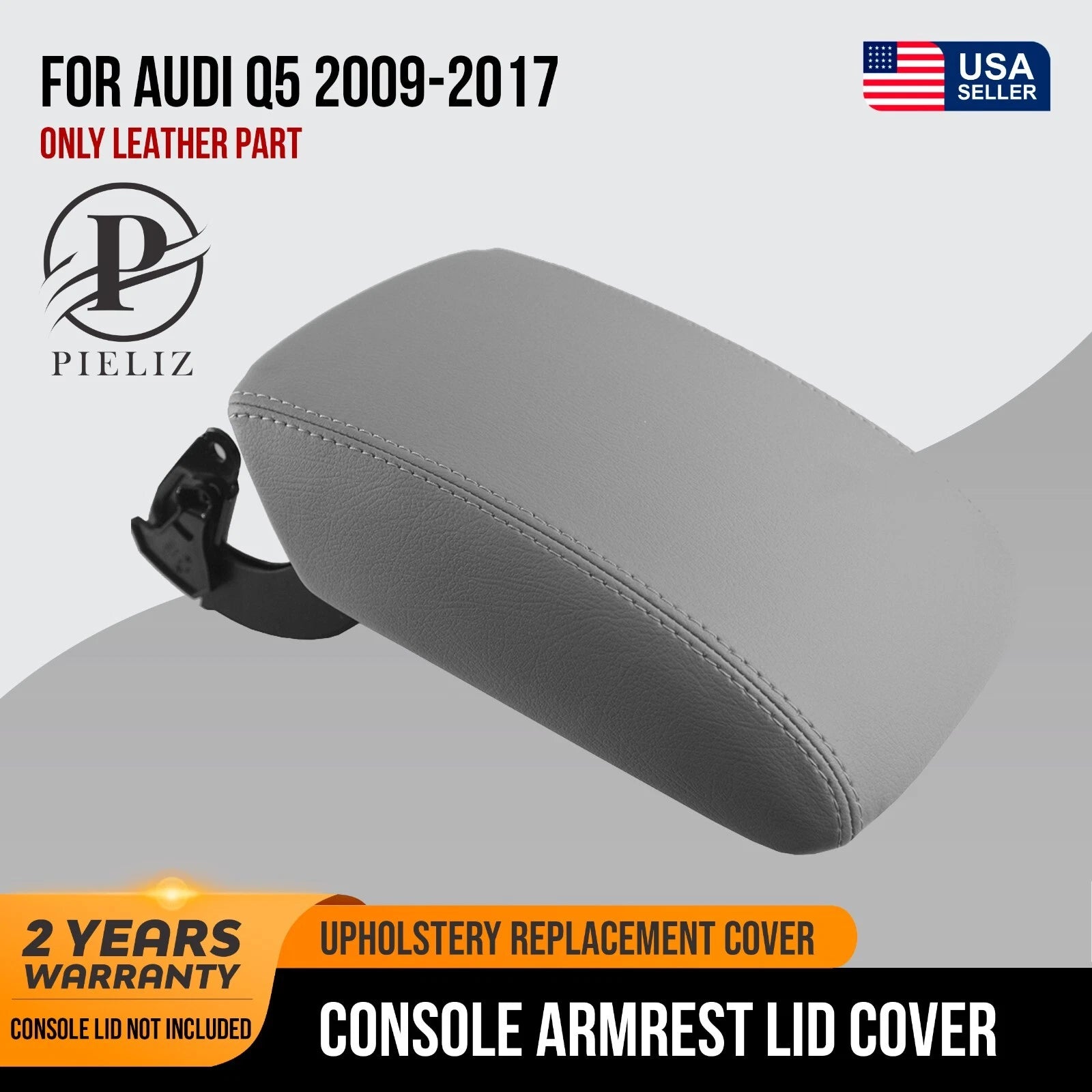 Leather Console Lid Pull Over Armrest Cover for Audi Q5 (2009–2017) Gray