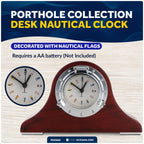 Porthole Collection Nautical Tambour Clock for Desk (Mahogany Finish)