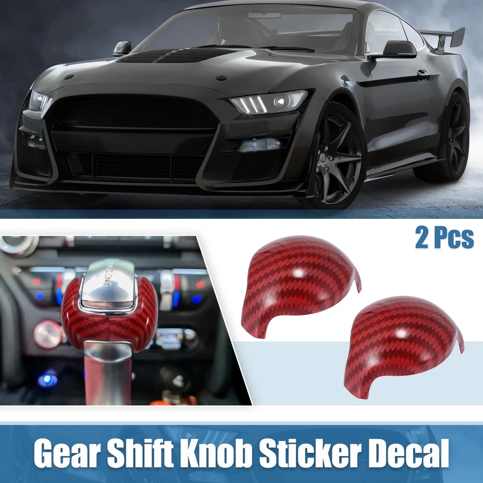 2pcs Gear Shift Knob Cover for Ford Mustang (2015–2022) Red
