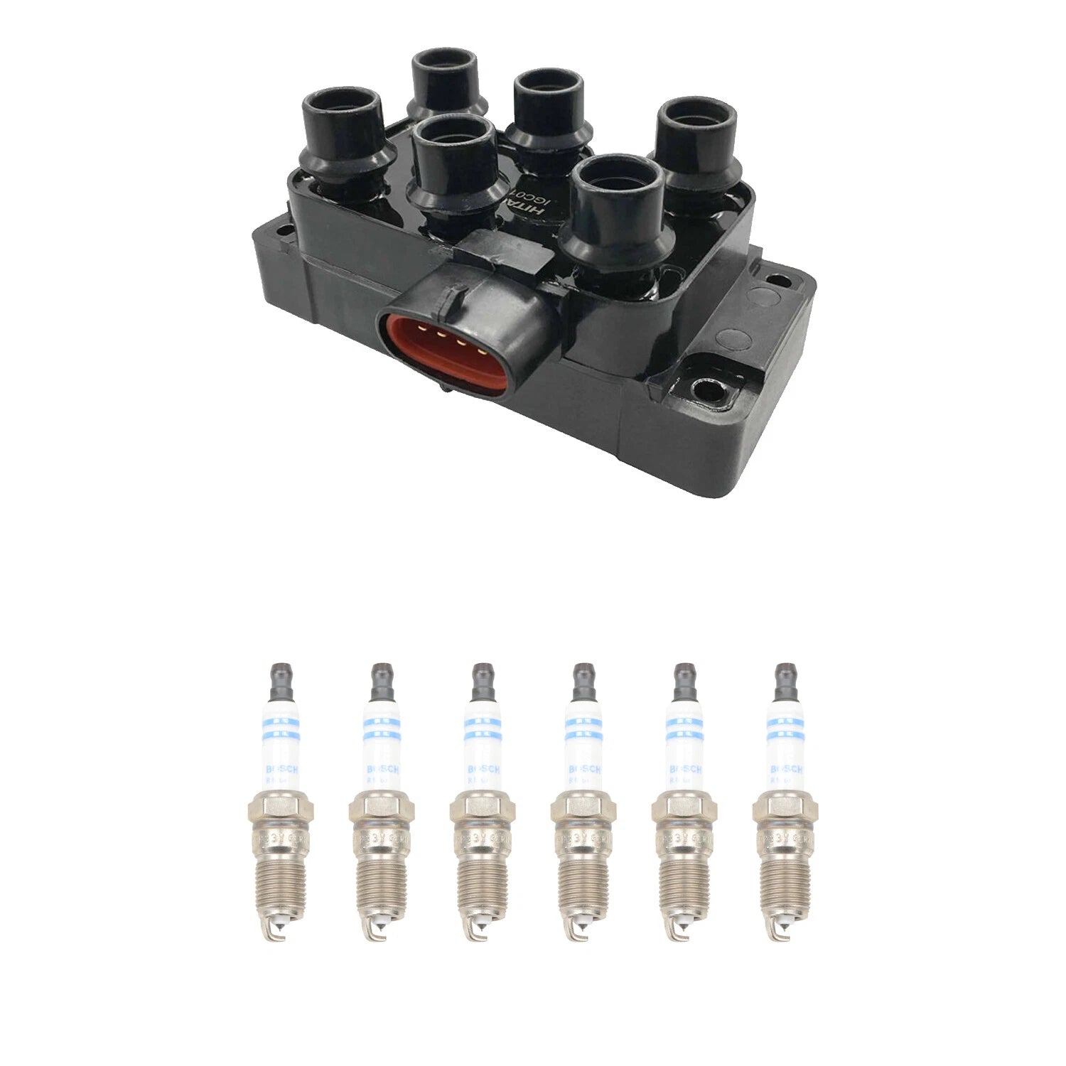 Set of 6 Hitachi Ignition Coils & Bosch Double Platinum Spark Plugs for Ranger V6