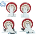 Set of 4 Red 6-Inch PU Casters with Brakes